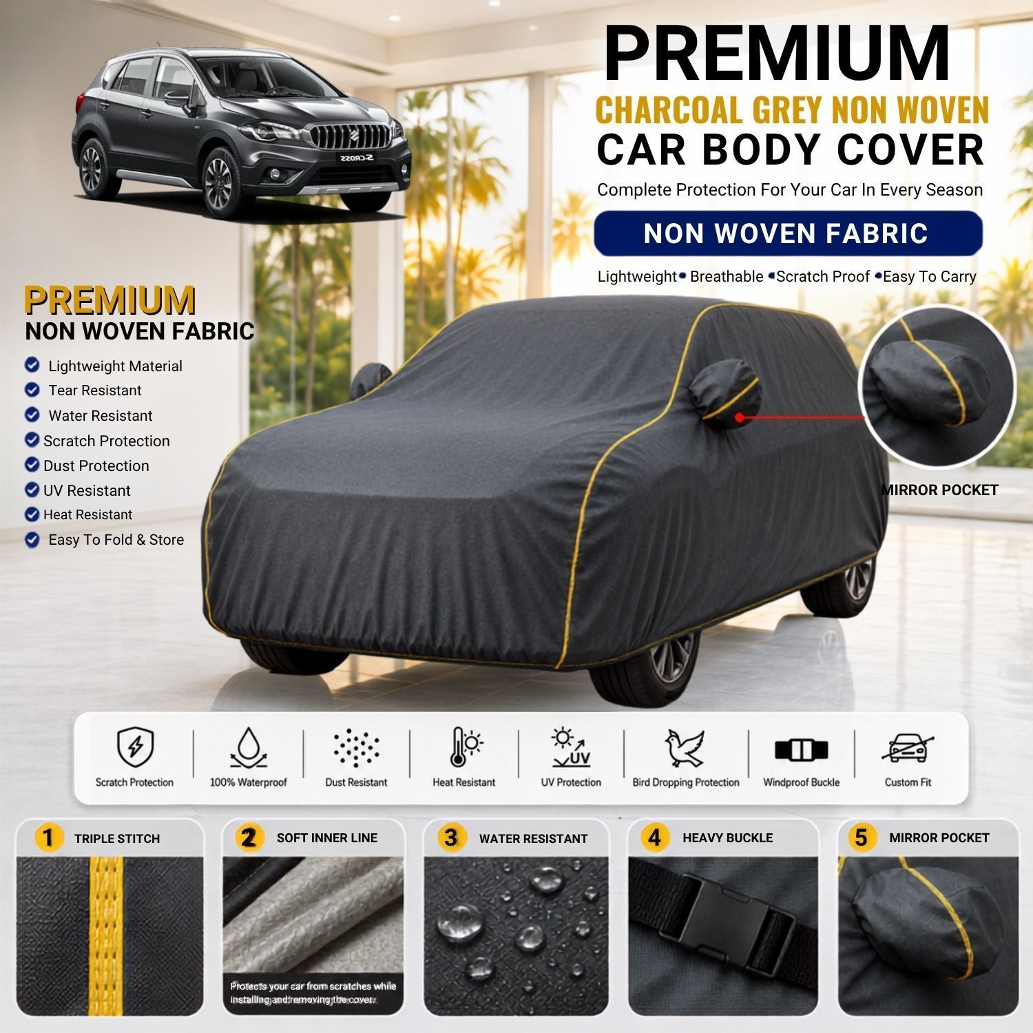 Maruti Suzuki Maruti Suzuki S-Cross Non Woven Car Cover Maruti Suzuki S-Cross Car Cover, Maruti Suzuki S-Cross Body Cover, S-Cross Waterproof Car Cover, S-Cross Dustproof Car Cover, S-Cross UV Protection Cover, S-Cross Custom Fit Cover, S-Cross Mirror Pocket Cover, S-Cross All Weather Cover, S-Cross Full Body Cover, S-Cross Car Cover Body Cover-image-12