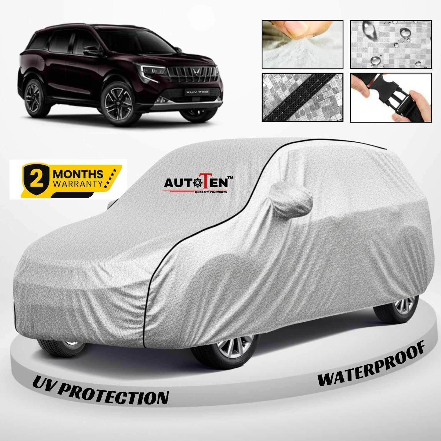 autoten Mahindra XUV 7XO Premium Quality Silver Car Cover with Mirror Pockets Full Body Protection Cover Body Cover-picture-12