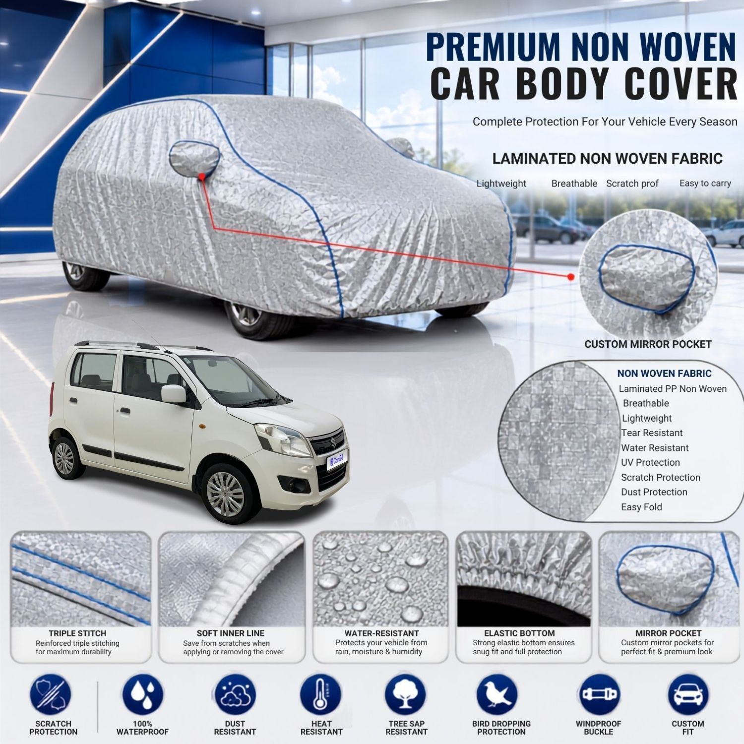Maruti Suzuki WagonR Old , WagonR 1st Gen , WagonR 2nd Gen , WagonR LX , WagonR LXI , WagonR VXI , WagonR VXI ABS , WagonR Duo , WagonR CNG Old Model , WagonR Petrol Old Model , WagonR 2000 Model , WagonR 2005 Model , WagonR 2008 Model , WagonR 2010 Model , WagonR 2012 Model , WagonR 2014 Model , WagonR Tall Boy WagonR , WagonR Base Model , WagonR Non-AC Model Body Cover-image-42