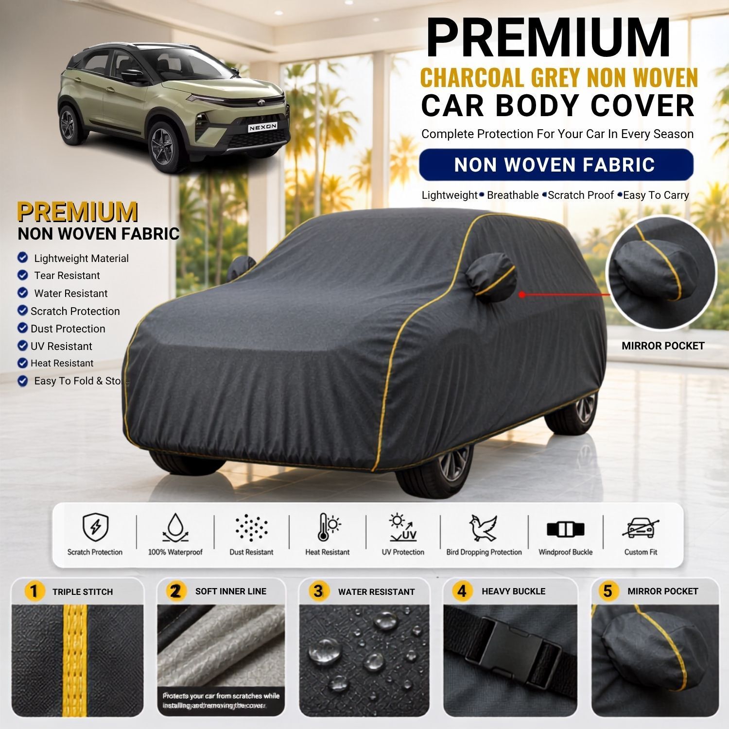 Tata Tata Nexon Non Woven Car Cover Tata Nexon Car Cover, Tata Nexon Body Cover, Nexon Waterproof Car Cover, Nexon Dustproof Car Cover, Nexon UV Protection Cover, Nexon Custom Fit Cover, Nexon Mirror Pocket Cover, Nexon All Weather Cover, Nexon Full Body Cover, Nexon Car Cover Body Cover-image-20