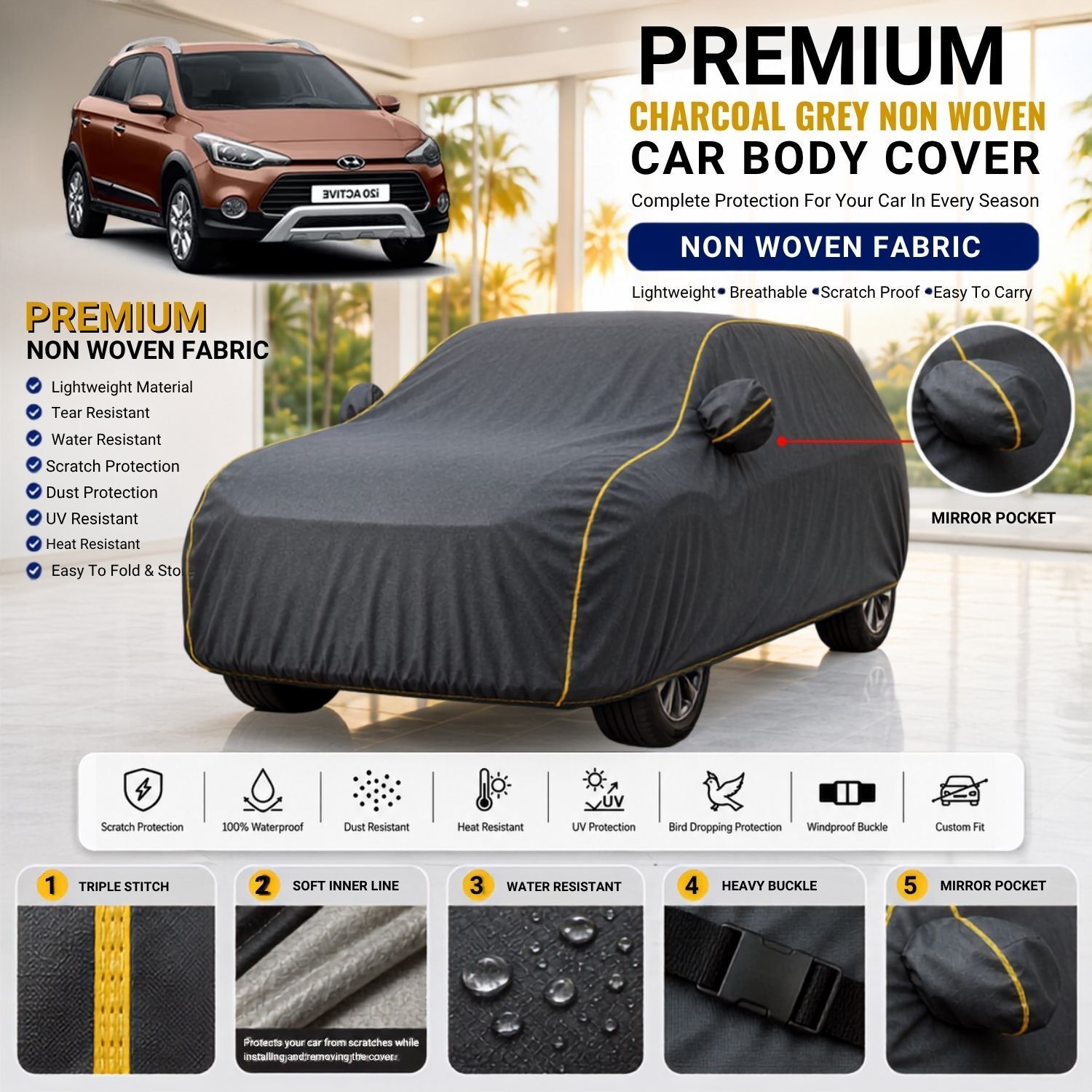 Hyundai Hyundai i20 Active Non Woven Car Cover Hyundai i20 Active Car Cover, Hyundai i20 Active Body Cover, i20 Active Waterproof Car Cover, i20 Active Dustproof Car Cover, i20 Active UV Protection Cover, i20 Active Custom Fit Cover, i20 Active Mirror Pocket Cover, i20 Active All Weather Cover, i20 Active Full Body Cover, i20 Active Car Cover Body Cover-image-42