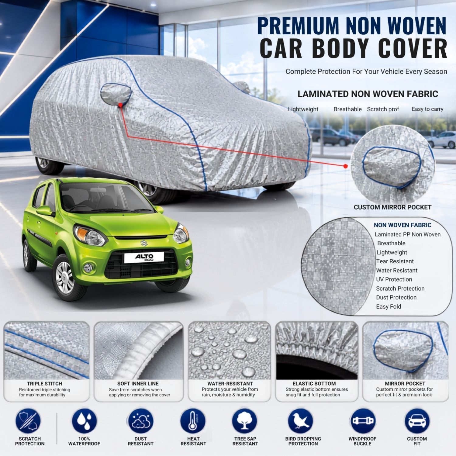 Maruti Suzuki Alto 800 ,Alto 800 STD, Alto 800 LX, Alto 800 LXI, Alto 800 LXI (O), Alto 800 VXI, Alto 800 VXI+, Alto 800 CNG LXI, Alto 800 CNG LXI (O), Alto 800 Tour H1, Alto 800 Petrol & CNG Variants, Body Cover-image-42