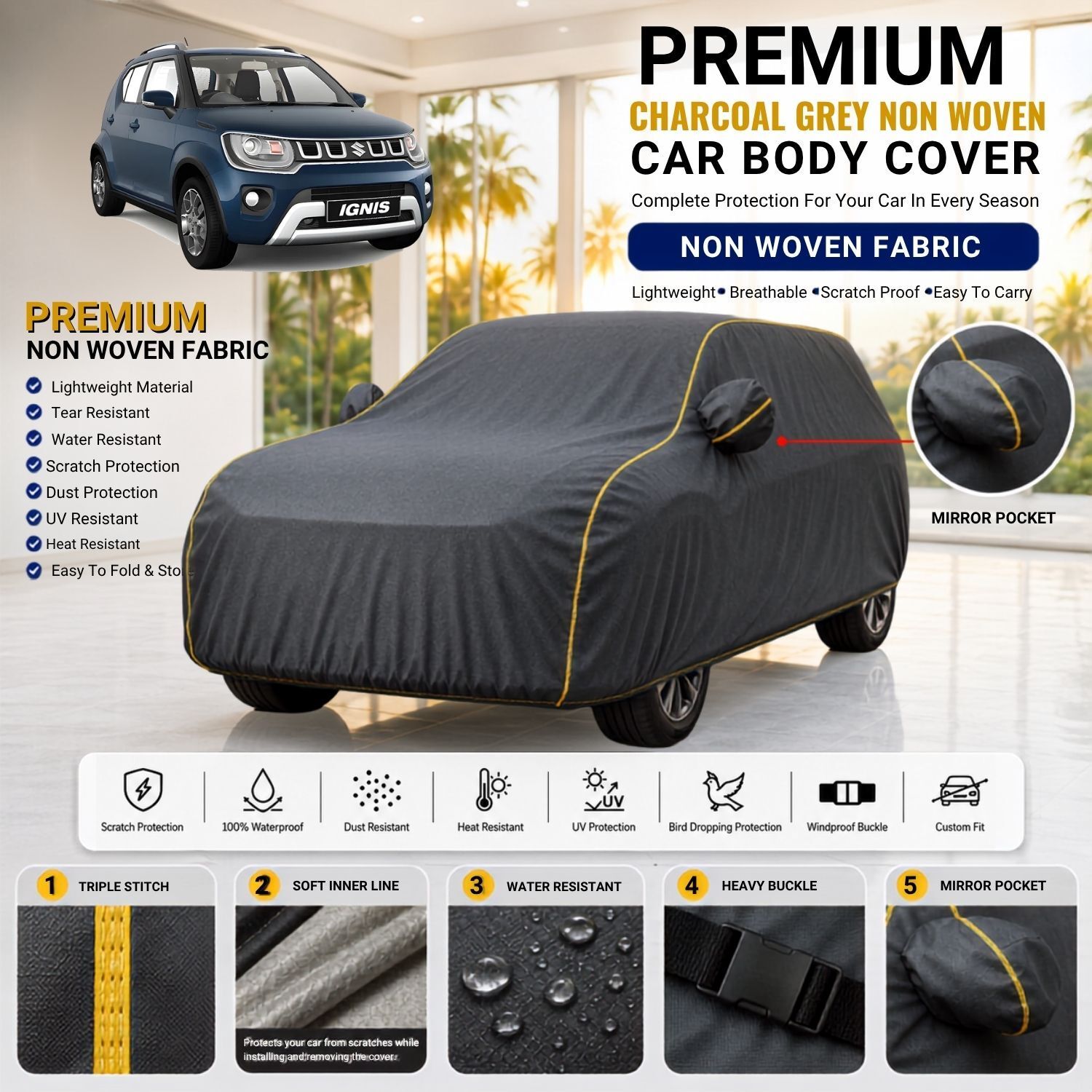 Maruti Suzuki Maruti Suzuki Ignis Non Woven Car Cover Maruti Suzuki Ignis Car Cover, Maruti Suzuki Ignis Body Cover, Ignis Waterproof Car Cover, Ignis Dustproof Car Cover, Ignis UV Protection Cover, Ignis Custom Fit Cover, Ignis Mirror Pocket Cover, Ignis All Weather Cover, Ignis Full Body Cover, Ignis Car Cover Body Cover-image-1