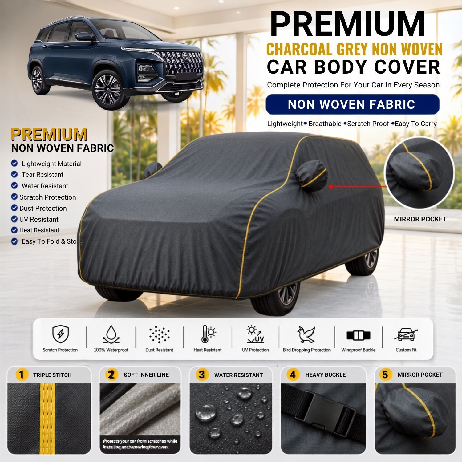 MG MG Hector Non Woven Car Cover MG Hector Car Cover, MG Hector Body Cover, Hector Waterproof Car Cover, Hector Dustproof Car Cover, Hector UV Protection Cover, Hector Custom Fit Cover, Hector Mirror Pocket Cover, Hector All Weather Cover, Hector Full Body Cover, Hector Car Cover Body Cover-image-48