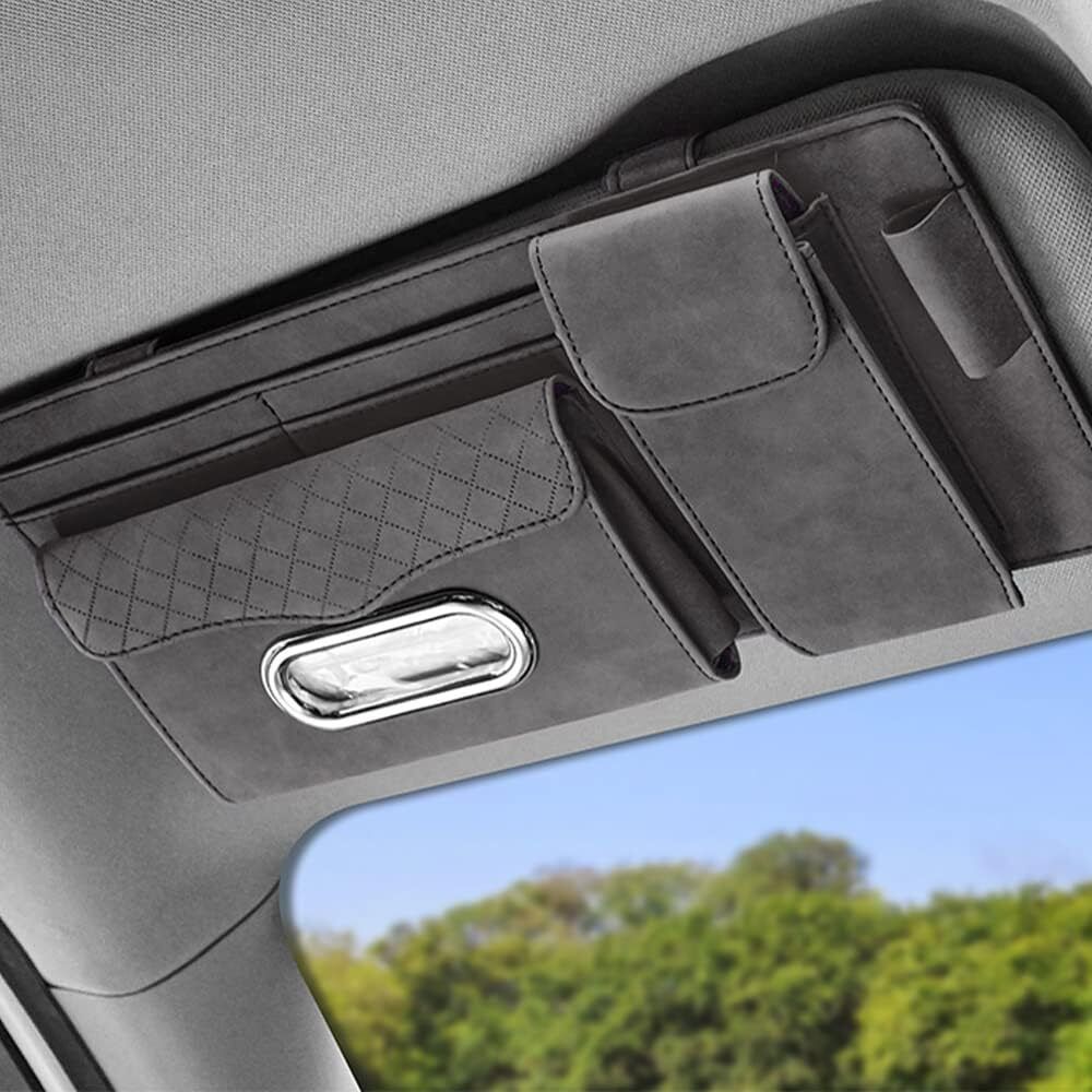 augen PU Leather Car Sun Visor Organizer with Tissue Box, Sunglass Holder & Card Slots Vehicle Tissue Dispenser-picture-11
