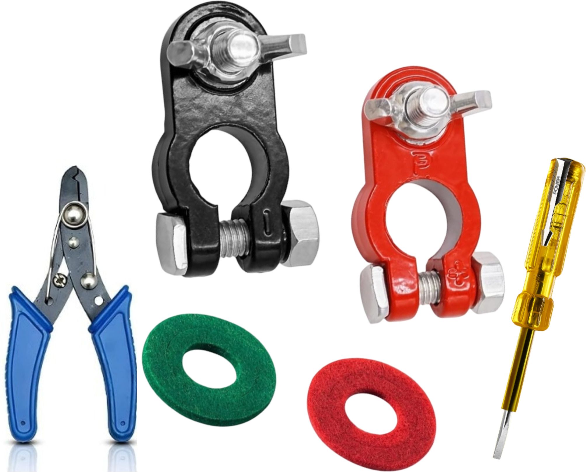 toolbux Battery Terminal Connectors with Wing Nuts Heavy Duty Clamp Set 2Pcs 1 Car Dash Switch Panel-picture-28