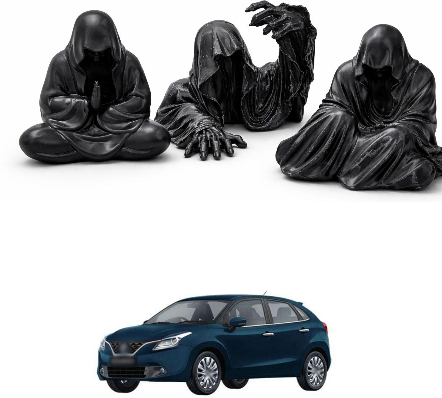 Black Hooded Monk Shadow Figurine Set of 3 | Meditation, Crawling & Seated s206 Black Hooded Monk Shadow Figurine Set of 3 | Meditation, Crawling & Seated s206 Car Dashboard Cover