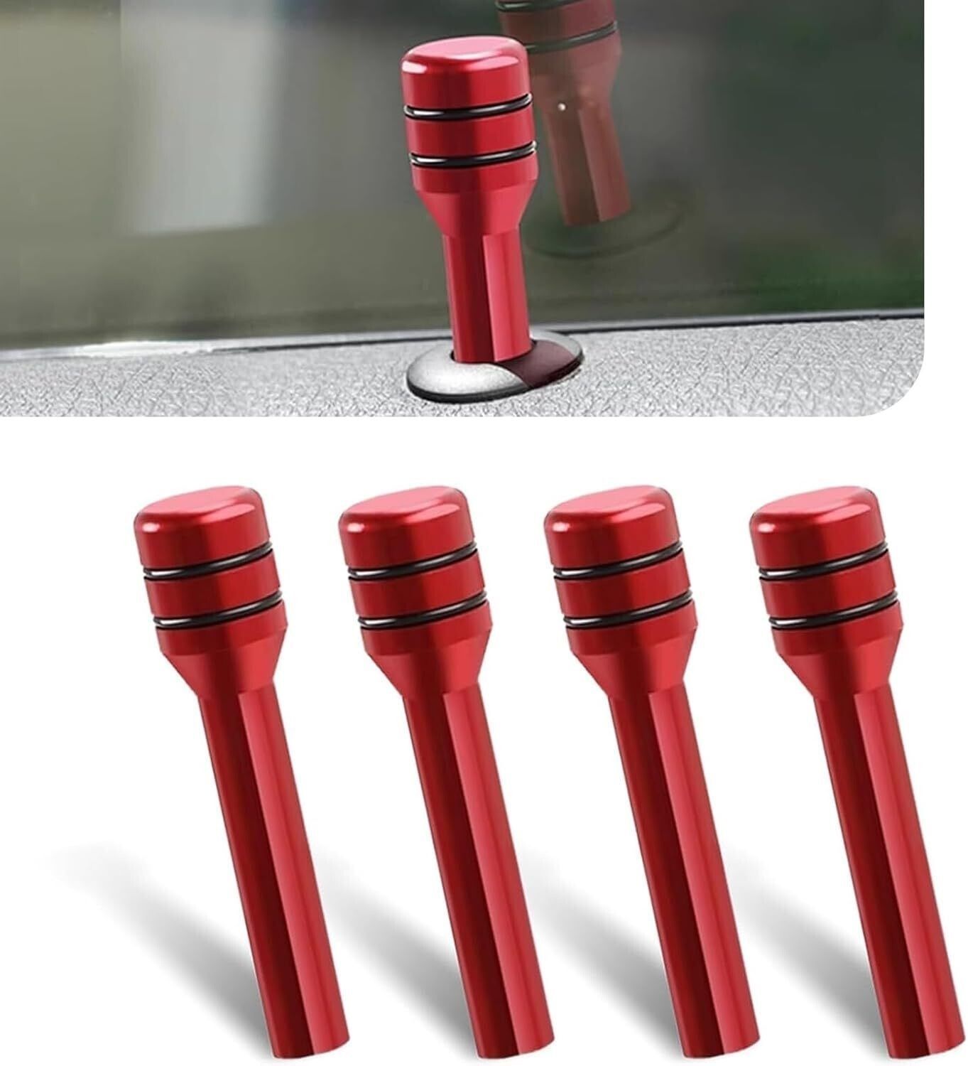 4Pcs Universal Aluminum Alloy Interior Car Door Lock Knob Pull Pins -Red Car Door Panel