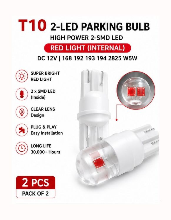 T10 W5W 2SMD 5630 Ceramic LED Bulb Red 12V Instrument Pack 2 X70 Car Fancy Lights-image-10