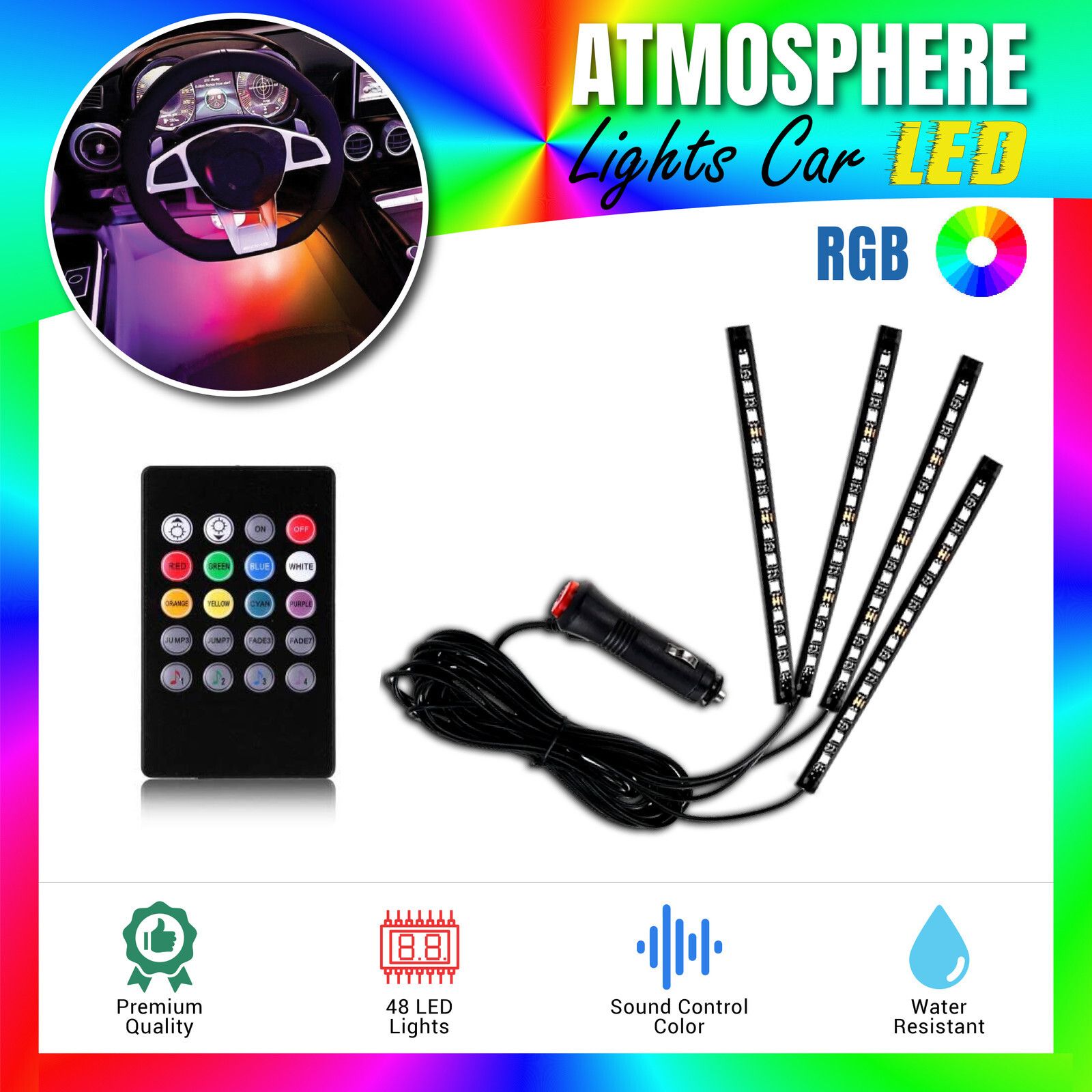 aksmit 48 LED Atmosphere Light | Interior Light | Music Controlled & Sound Changer Car Fancy Lights-picture-20