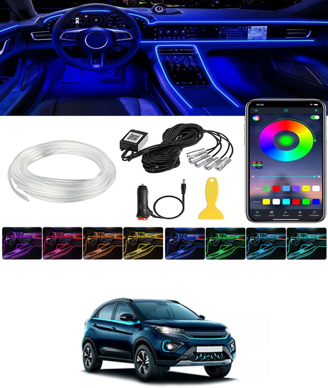 Car Interior RGB Strip Light with App & Remote Control Sound Active Function-107 Car Fancy Lights-image-45