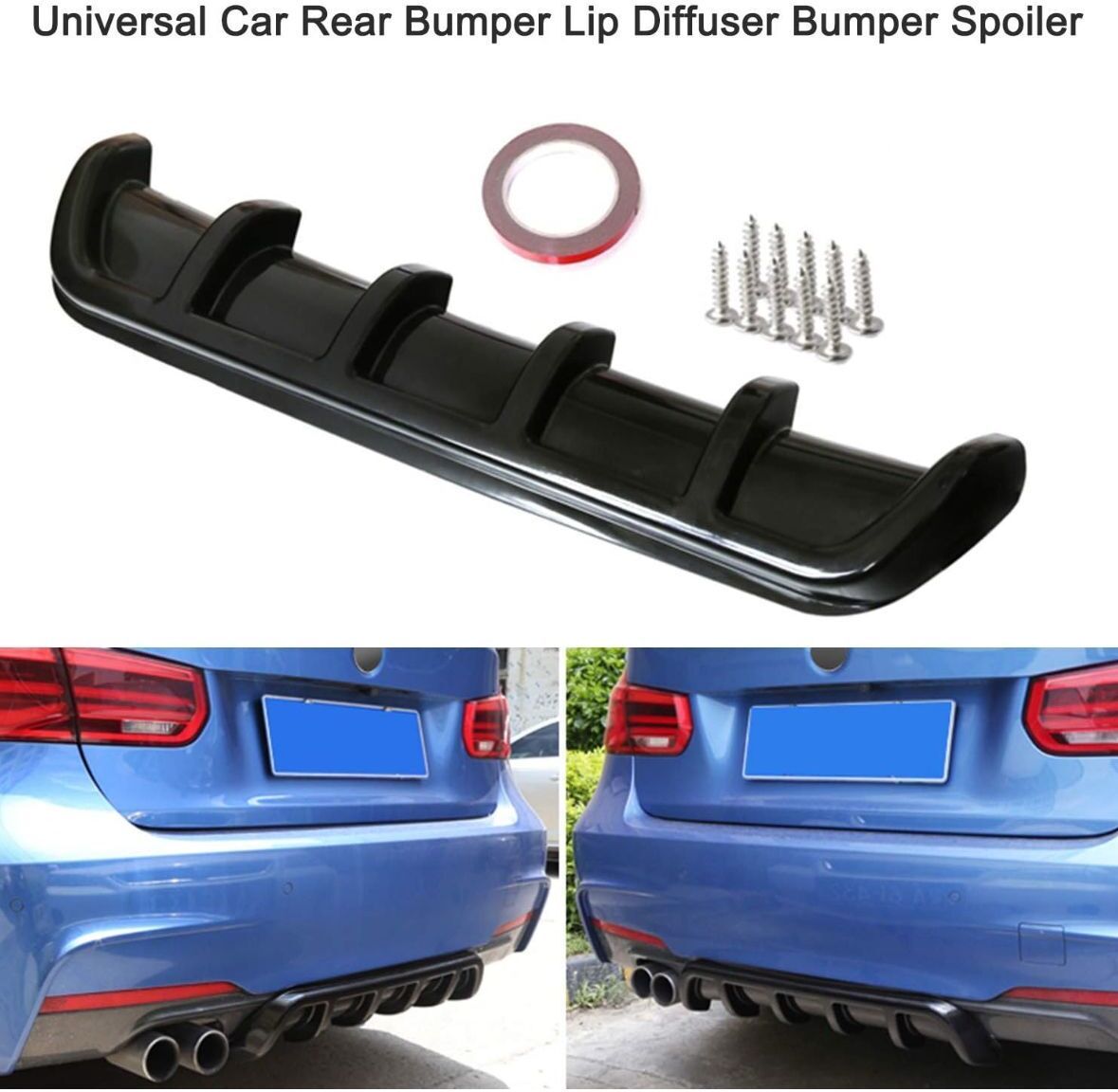 6 Wing Shark fin Diffuser Rear-Bumper Lip 6Fin Universal Glossy ABS Car Spoiler. Turbo Charger-image-14