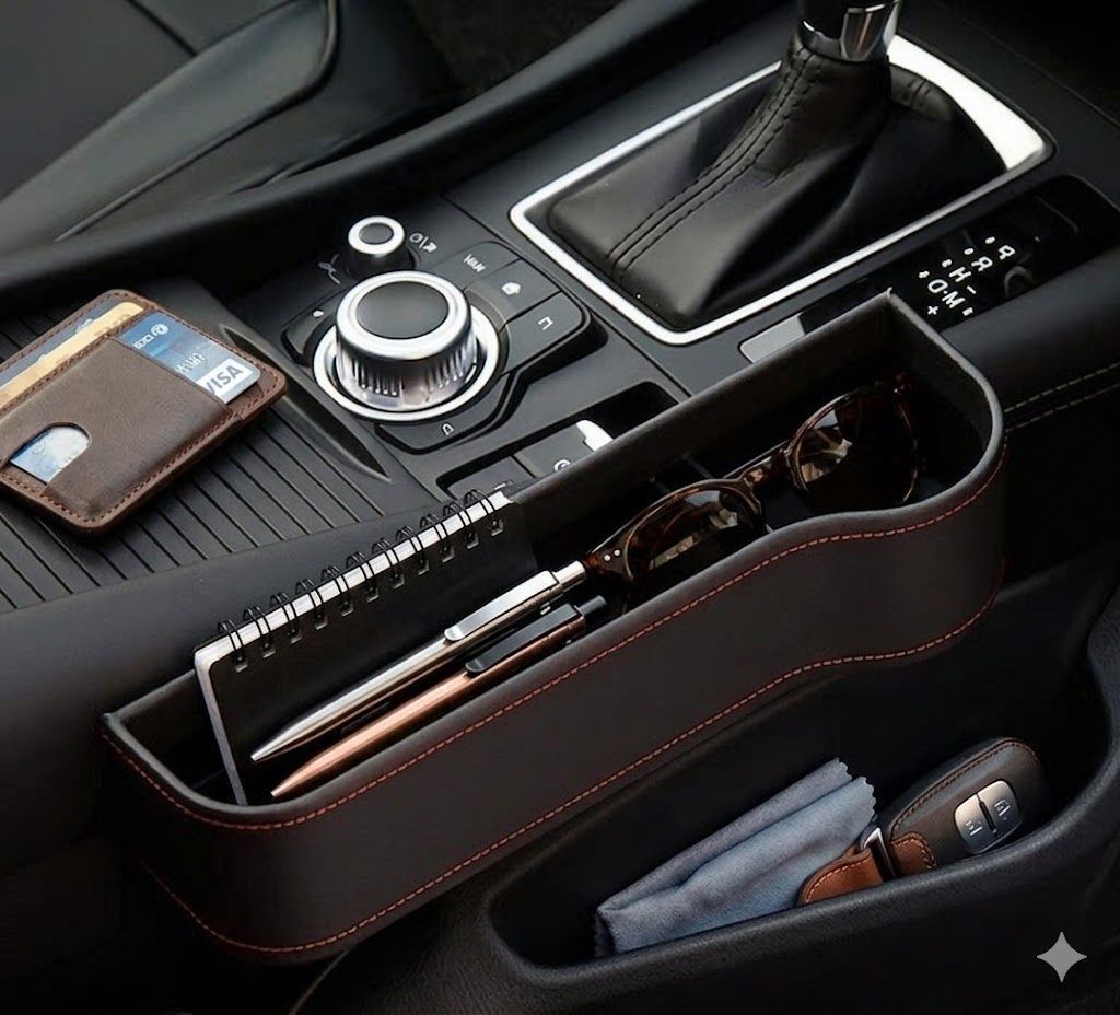 Premium Leather Car Seat Storage Box with Mobile Phone Slot Car Side Seat Catcher-image-20