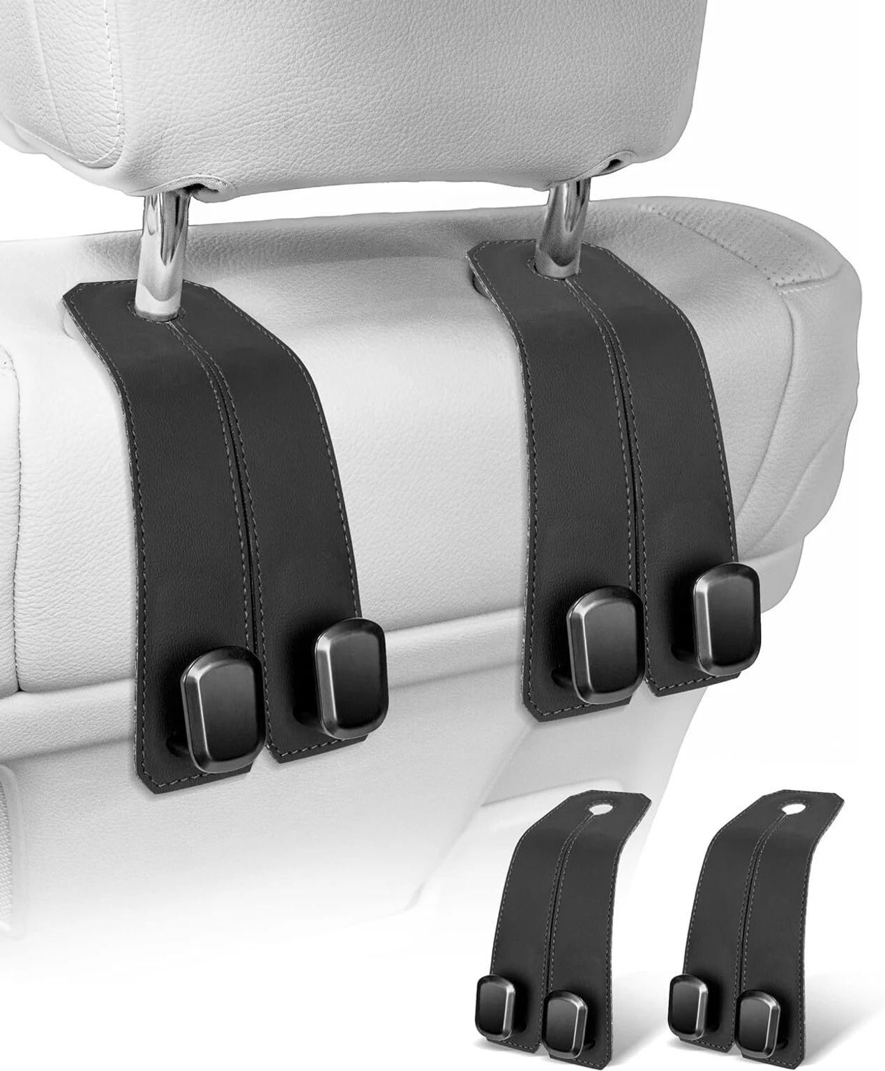 Car Seat Headrest Hook Heavy Duty Leather Dual Hook Organizer for Car SUVs Black Car Storage Bag-image-42