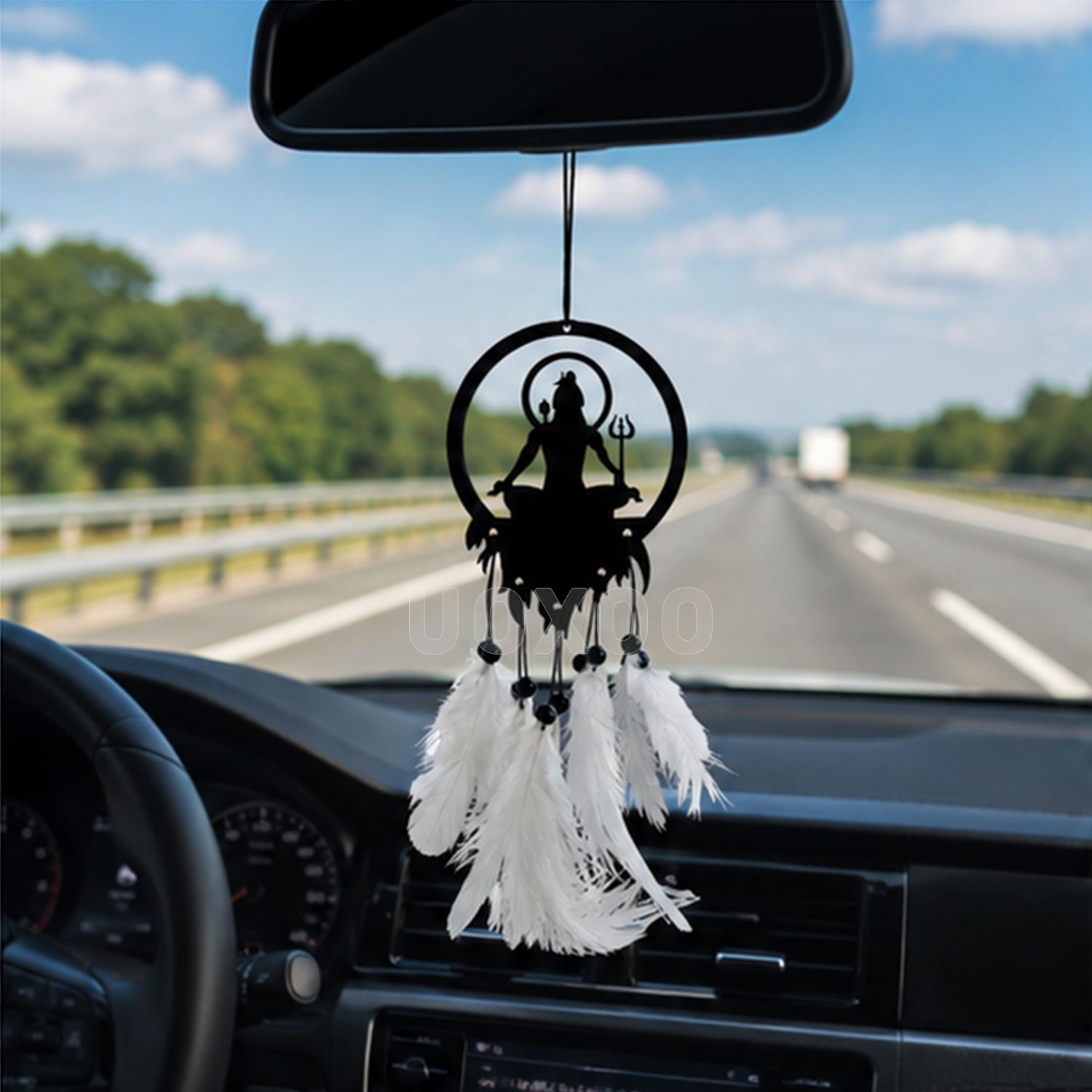 Lord Shiva Car Rear View Mirror Hanger Dream Catcher with White Feather Decor Car Hanging Ornament-image-48