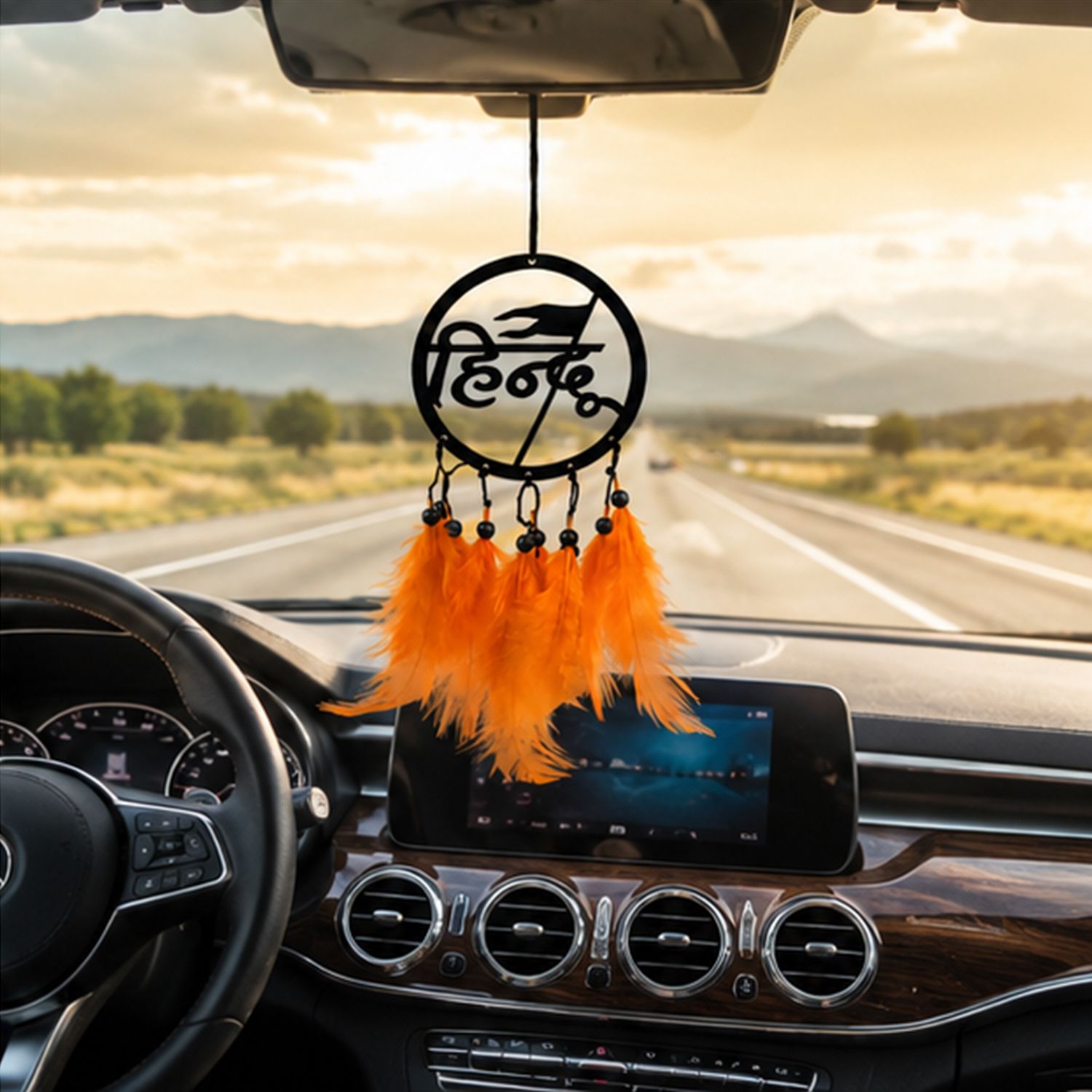 Hindu Car Hanger Decorative Car Mirror Hanging Orange Feather Charm Car Hanging Ornament-image-38