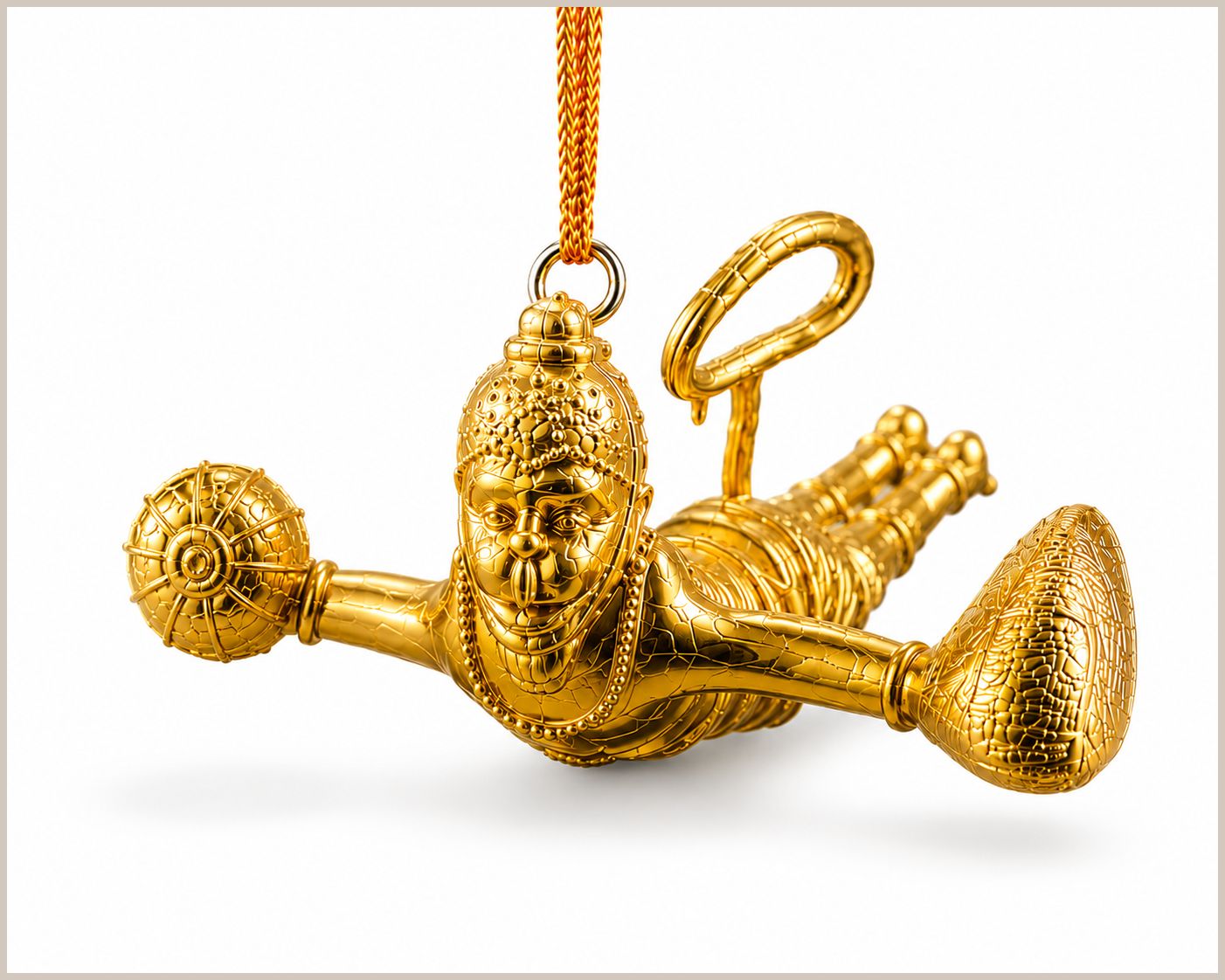 airsoft Golden Flying Bajrangbali Ji Car Mirror Hanging Ornament with Gada for Car Decor Car Hanging Ornament-picture-1