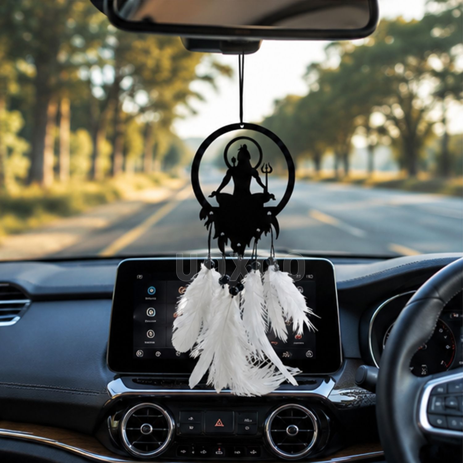Mahadev Car Rear View Mirror Hanging Ornament White Feather Car Hanger Car Hanging Ornament-image-41