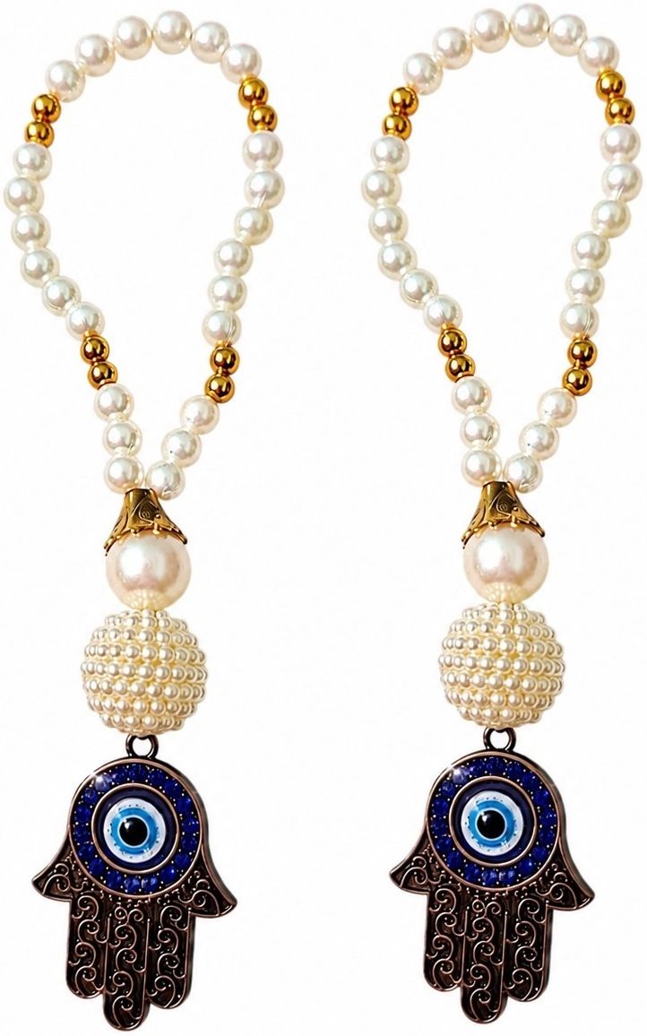 adhvik Pack of 2 Evil Eye Lucky Charm Hand Beads Metal Hanging for Home Entrance Door Car Hanging Ornament-picture-30