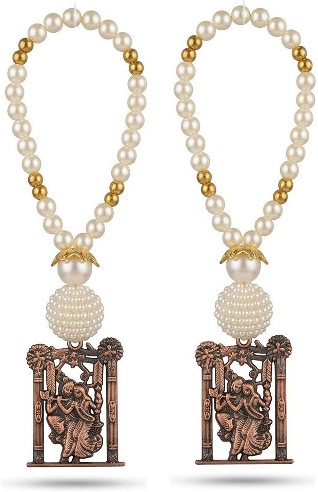 adhvik Pack Of 2 Radha Krishna Beads Metal Hanging Krishna Jhula Car Dashboard Mirror Car Hanging Ornament-picture-44