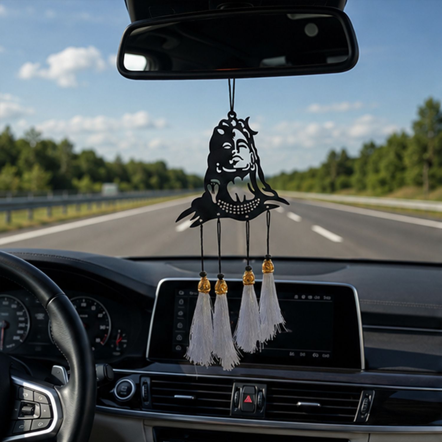 Shiv Car Rear View Mirror Hanger with White Tassels Decorative Car Hanger Car Hanging Ornament-image-46