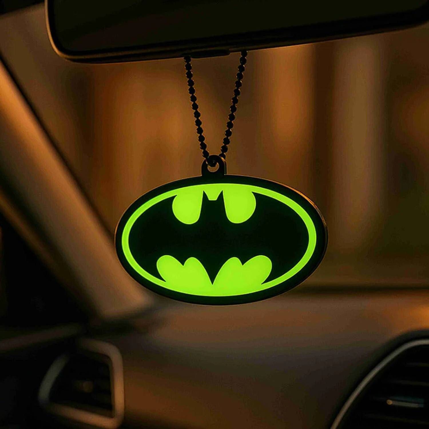 Premium Batman Oval Black on fluorescent car Mirror Hanging with Metal Chain Car Hanging Ornament-image-16