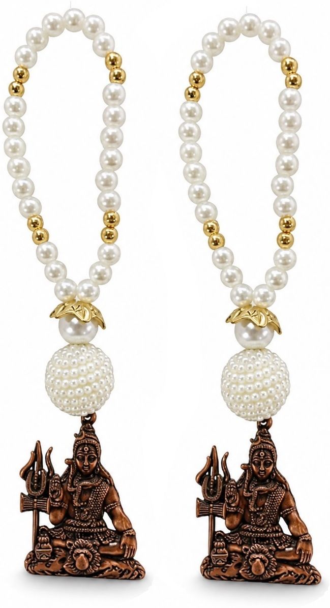 adhvik Pack Of 2 Mahadev Beads Metal Hanging Durable Finish for Car Dashboard Mirror Car Hanging Ornament-picture-31