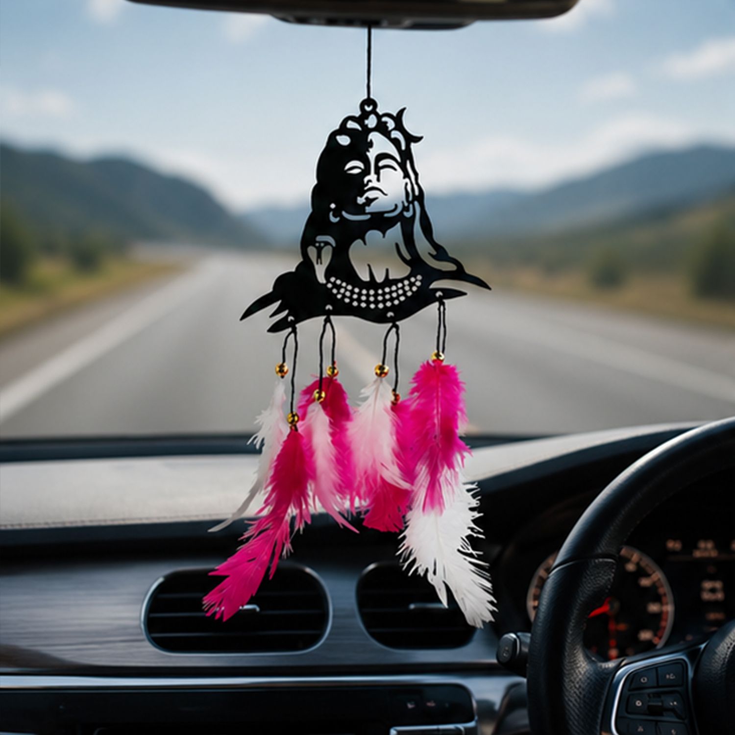 Lord Shiva Car Mirror Hanging Ornament Pink White Feather Car Hanger Decor Car Hanging Ornament-image-33