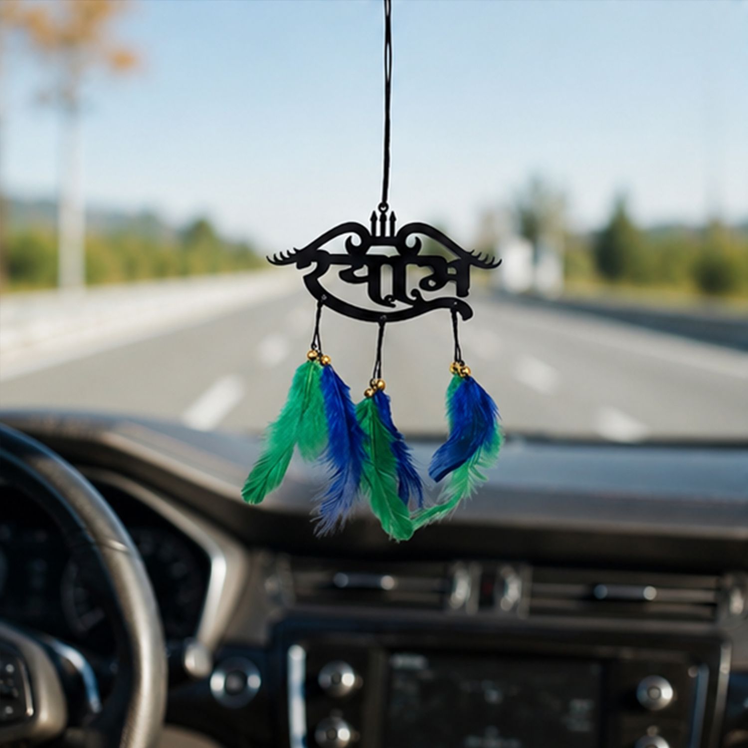 Shyam Mirror Hanging Car Ornament Decorative Feather Rear View Car Hanger Car Hanging Ornament-image-11