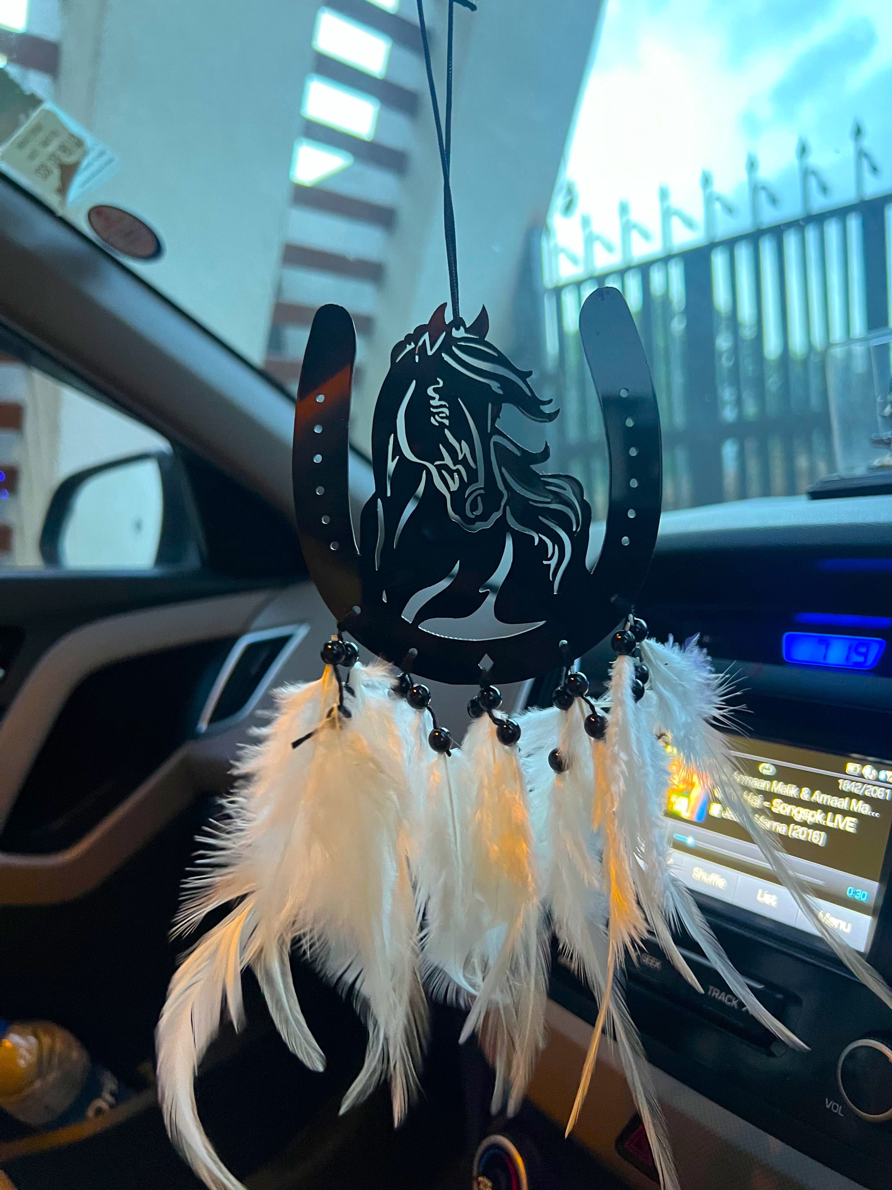 zodiac Horseshoe Bansri with White feathers Dream Catcher for Car Rear View Mirror Plastic Dream Catcher-picture-32