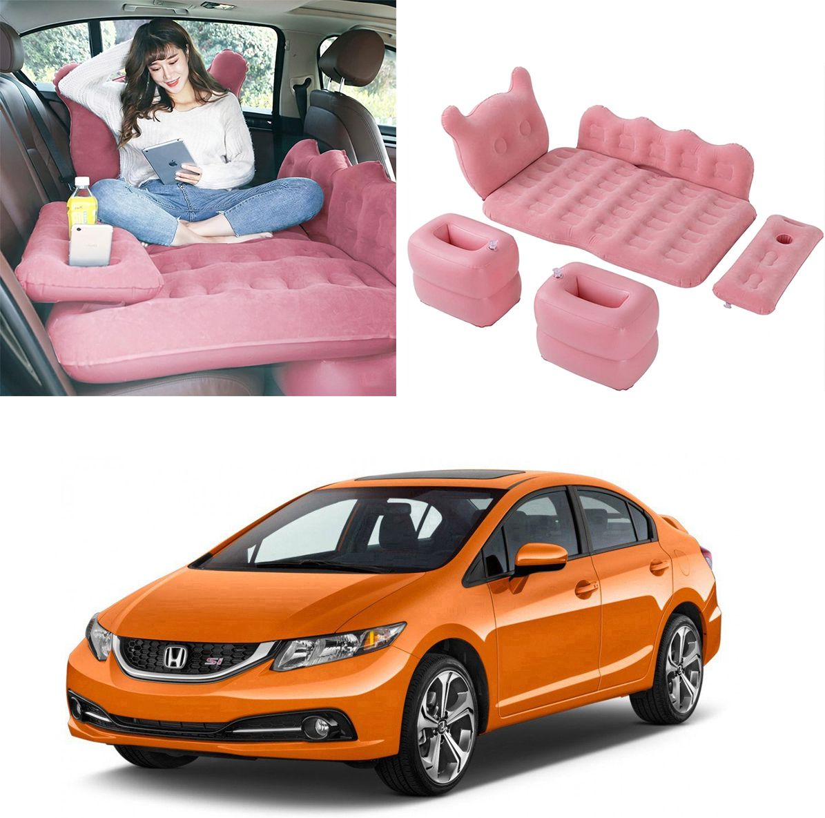 Designer Car Inflatable Bed Mattress For Civic Old (Pink) Car Inflatable Bed-image-36