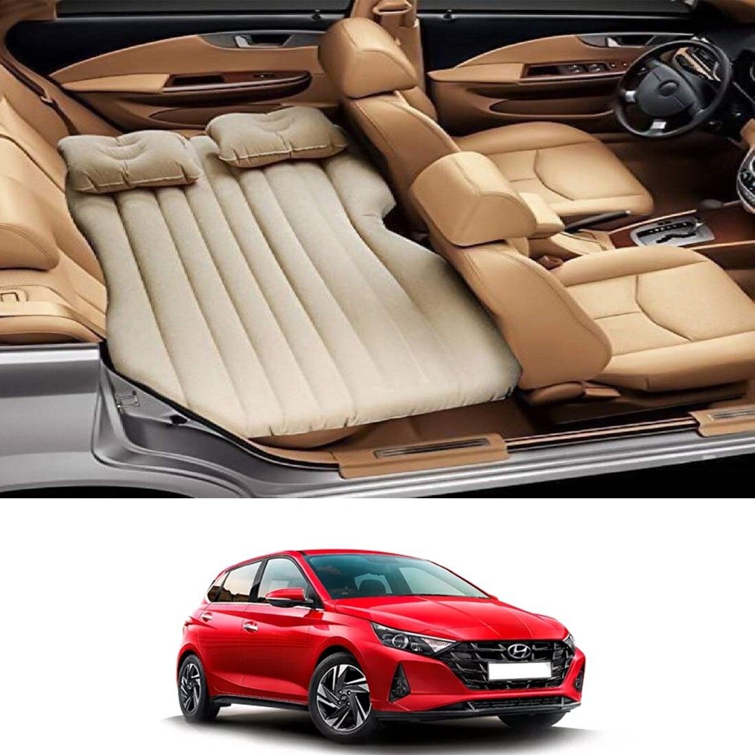 ayw Inflatablebed-Beige-i20 Elite-New Beige Car Bed Mattress for Rest,Travel, Car Back Seat Air Inflation Bed Universal Air Couch with Two Air Pillows, Car Air Pump and 1 Repair Kit For I20 Elite Universal For All Models Car Inflatable Bed-picture-15