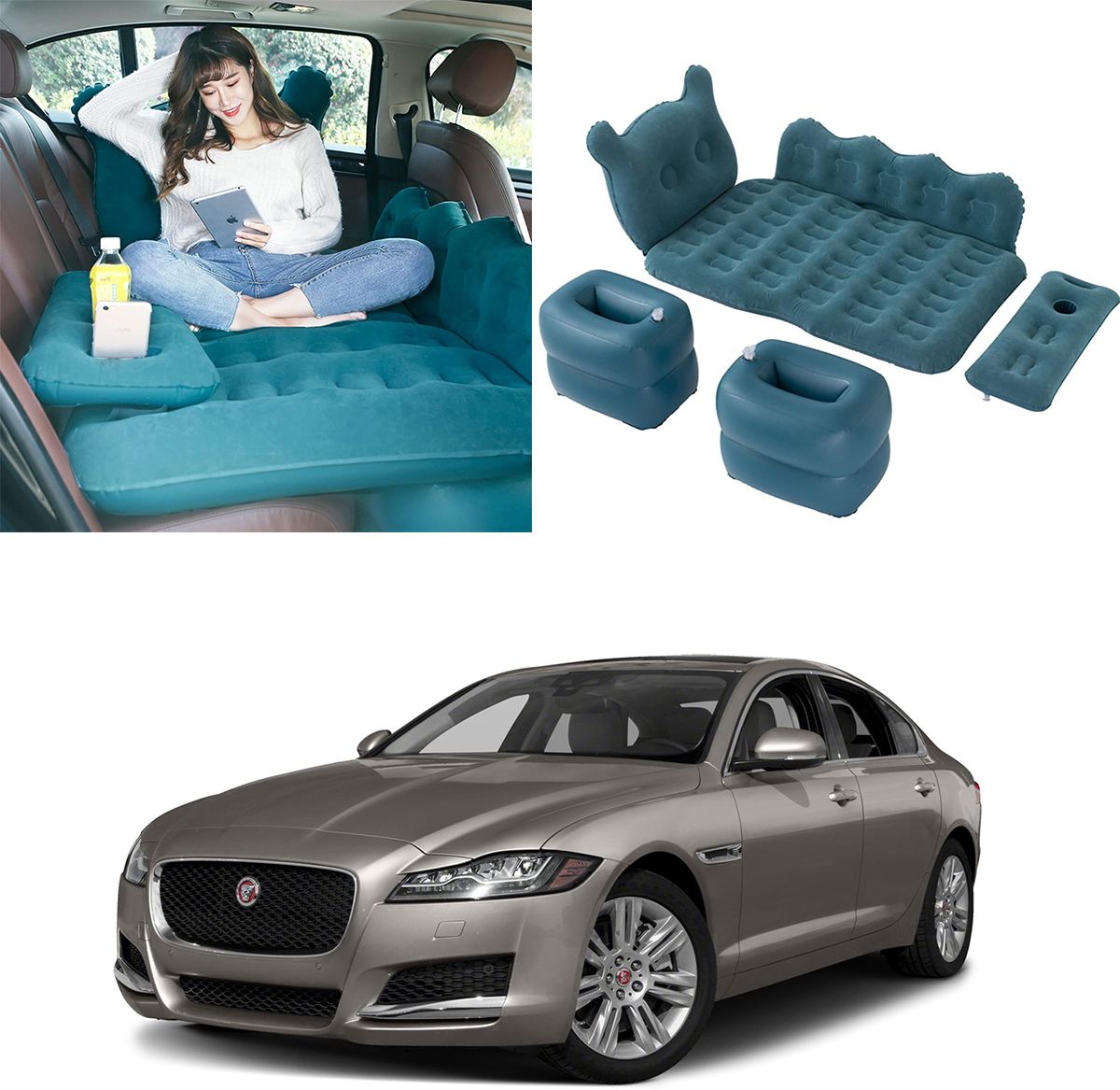 Designer Mattress with Two Air Pillows For Jaguar XF XS (Blue) Car Inflatable Bed-image-33