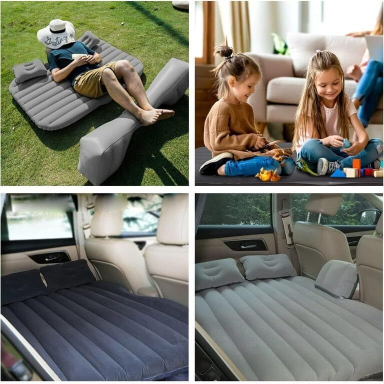 Grey Car Inflatable Bed with Pump and Two Air Pillows for Back Seat Comfort Car Inflatable Bed-image-27