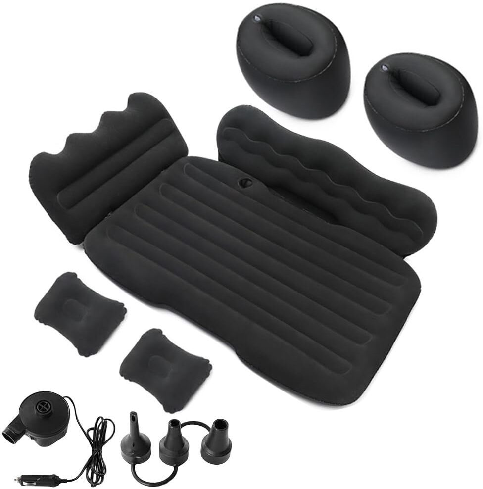 Inflatable Air Mattress with Air Pump for Car Back Seat Road Trip Universal Use Black 12 mm Camping Mat