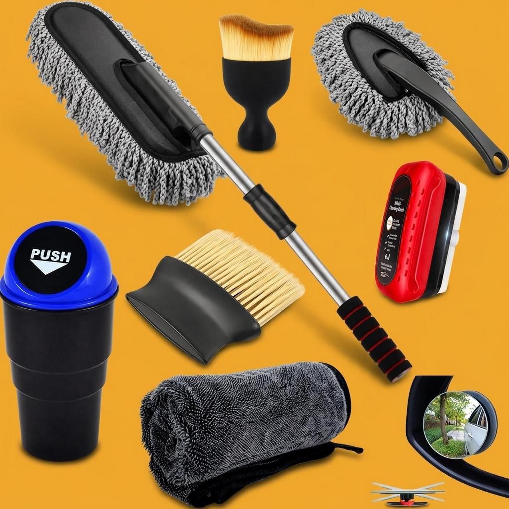 8 In 1-Duster, Mini Duster, Brush, Towel, Cleaning Gloves, Wipe, Car Dustbin-H Combo-image-43