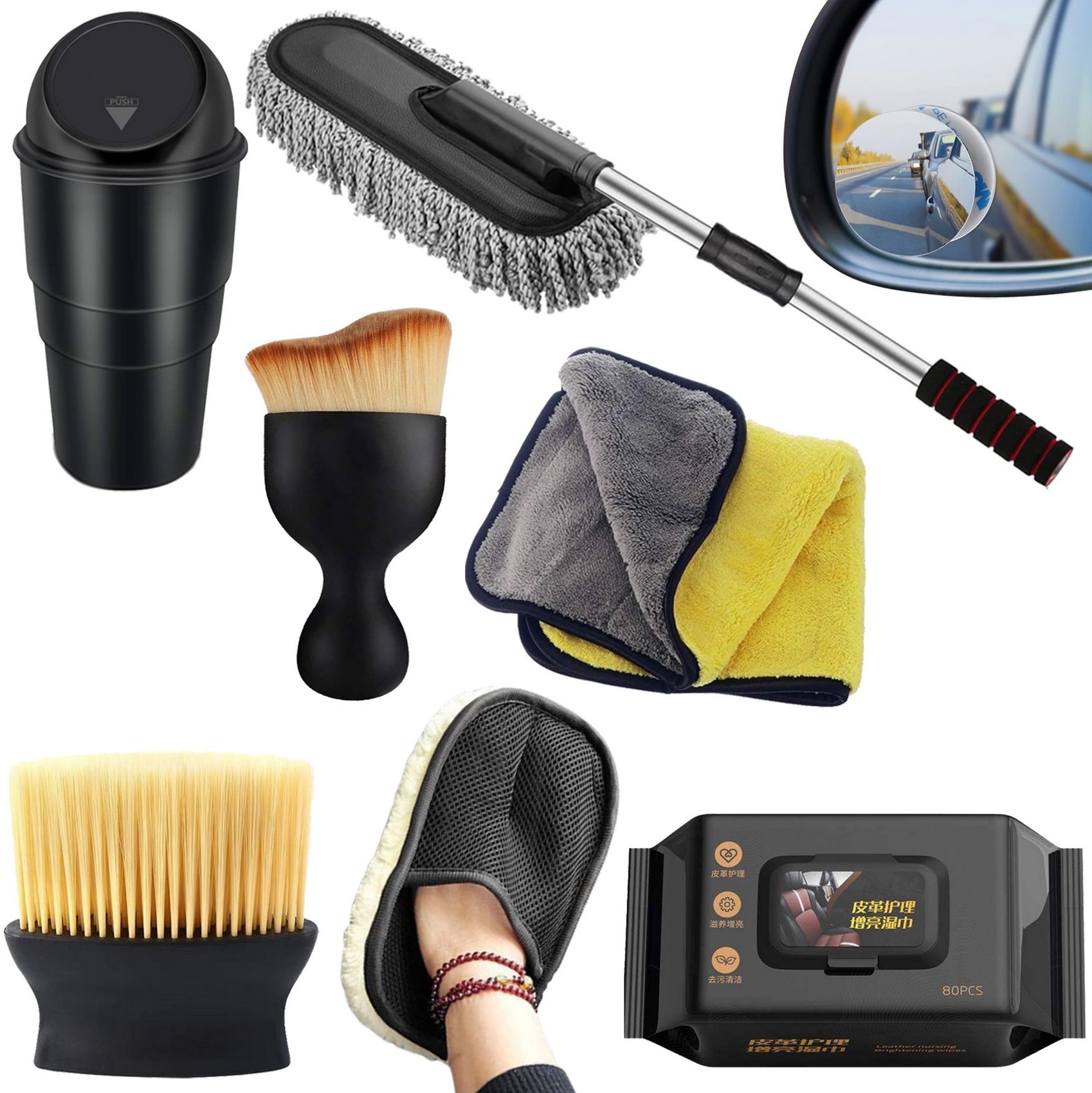 Duster, Brush, Towel, Cleaning Gloves, Wipes, Car Dustbin, Soft Cleaning Brush Combo-image-42