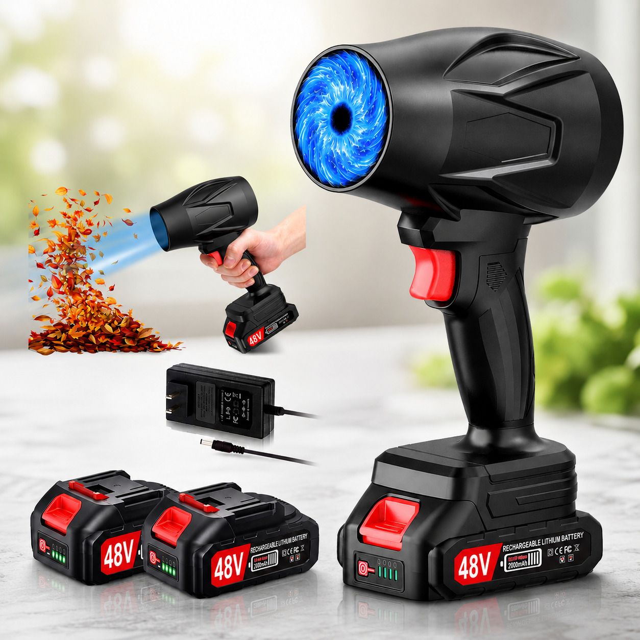 48V Cordless Leaf Blower with 1 Batteries & Charger – Portable Electric Blower for Patio, Deck, Garden, Car & Garage Cleaning Vehicle Interior Cleaner-image-29