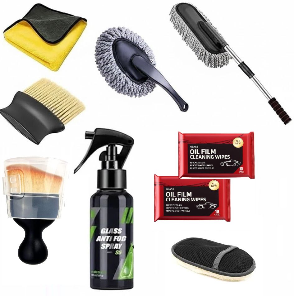 9in1Car CleaningKit|GlassCleaner Spray|MicrofiberDuster|ACvent Brush|Towel&Glove J5263 Vehicle Interior Cleaner-image-34