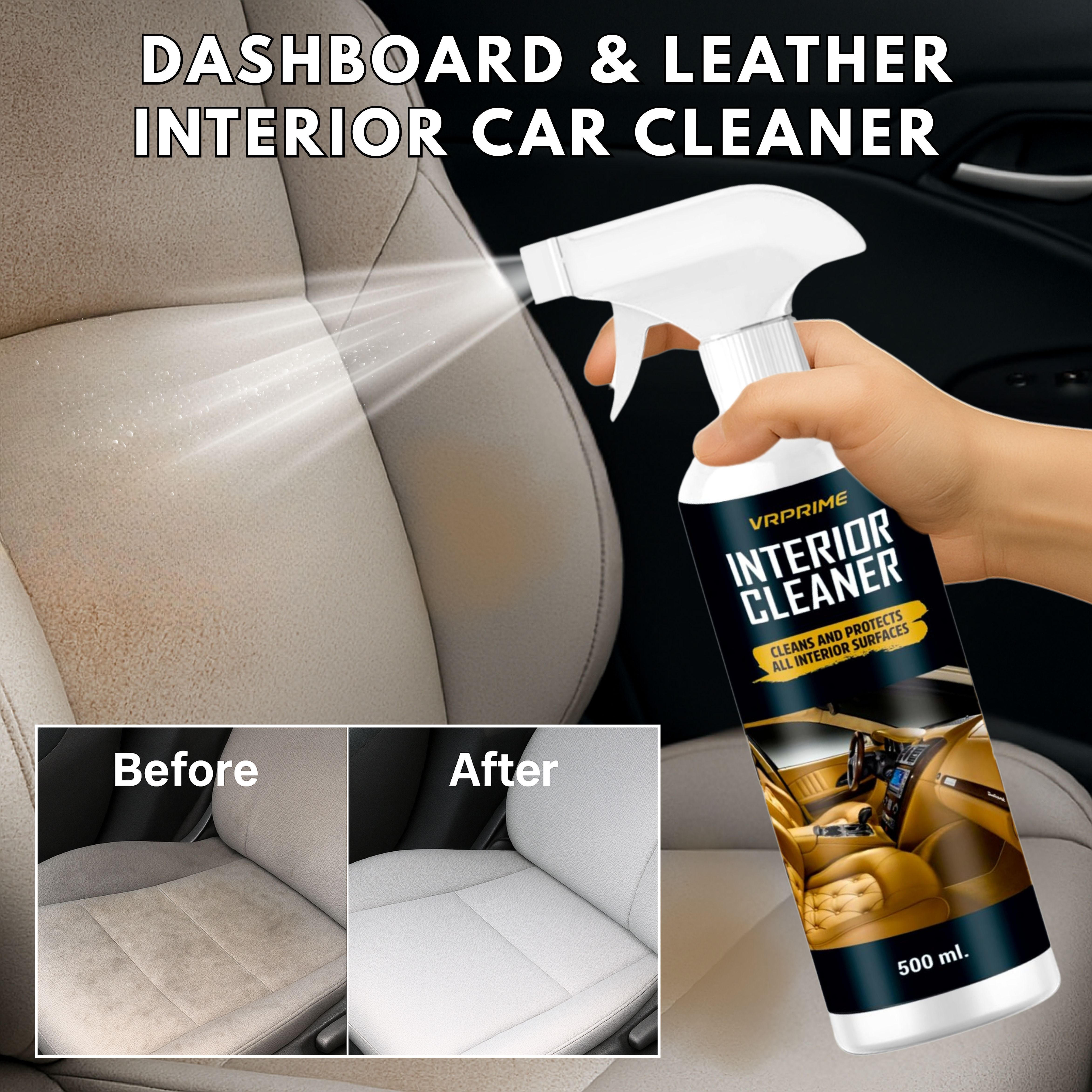 vrprime Car Interior Cleaner Spray For Dashboard, Seats & All Interior Surfaces Leather, Plastic & Fabric | AC Vents Tough Stain Cleaner Vehicle Interior Cleaner-picture-1