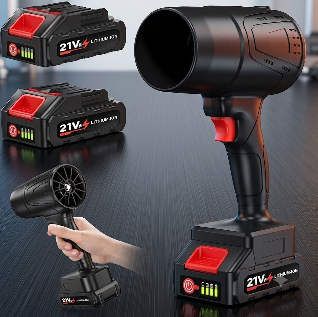 48V Cordless Blower, Rechargeable Air Blower, Electric Blower Gun Dust Blower Machine. with 1 Batteries & Adapter (Black) Vehicle Interior Cleaner-image-8