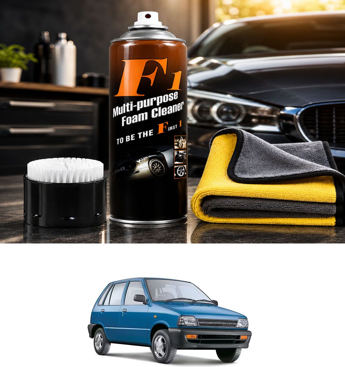 Car Multipurpose Microfiber Towel & Foam Cleaner Combo Interior & Exterior 4 Cleaning Kit for Car, Bike & Home, office, car seat, car tyre etc 4 Vehicle Interior Cleaner-image-19