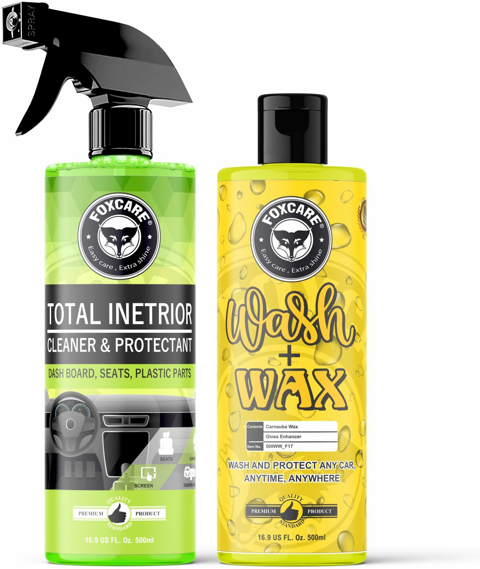 Total Interior Cleaner & Protectant & Wash + wax combo Total Interior Cleaner & Protectant & Wash + wax auto shampoo - (pack of 2) Vehicle Interior Cleaner-image-0