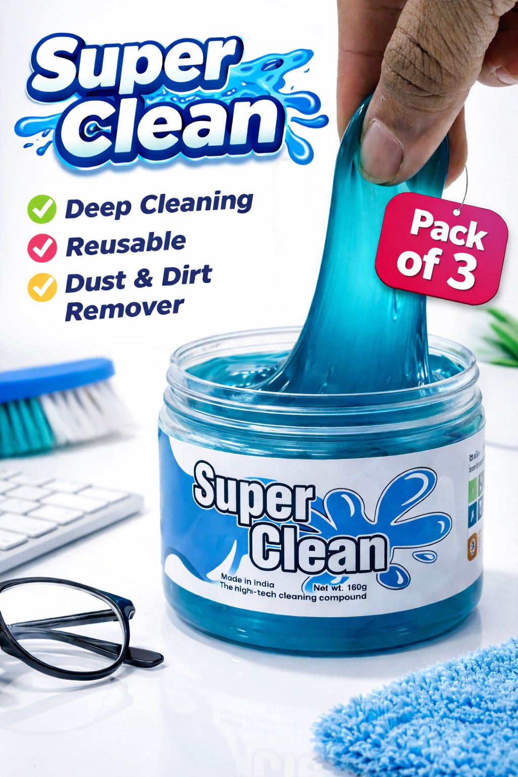 autoscience Super Clean Universal Cleaning Gel for Keyboard Dust Cleaner Slime Reusable Cleaning Compound (Pack of 3, 160g Each) Vehicle Interior Cleaner-picture-33
