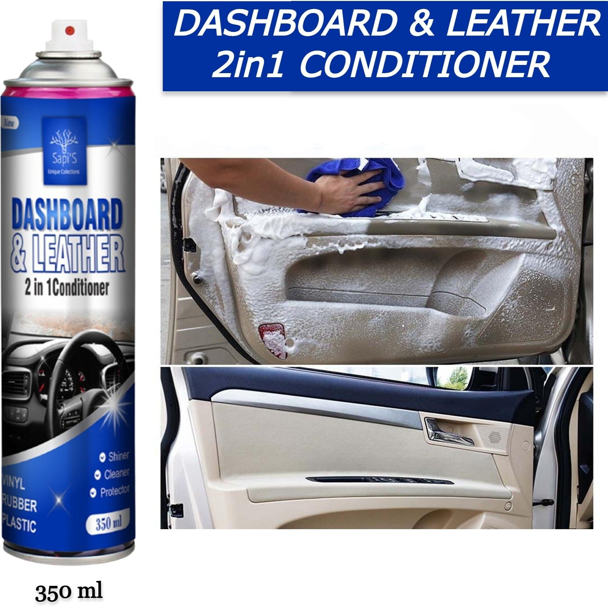 sapi's Dashboard & Leather 2in1 Cleaner & protector Dashboard & Leather 2in1 conditioner, Foam cleaner 350 ml Vehicle Interior Cleaner-picture-42