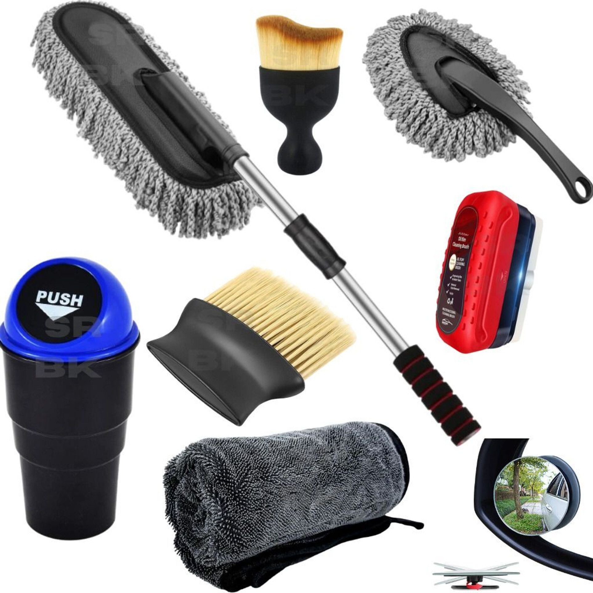 Microfiber Car Duster Kit Interior & Exterior Cleaning Tool Scratch & Lint Free Automotive Car Cleaning Accessories Set, Car Duster, Blind Spot Mirror & Brushes Vehicle Interior Cleaner-image-3