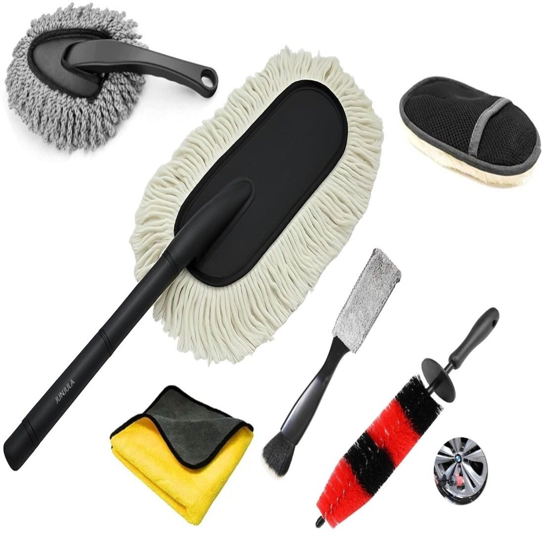 6Pcs Car Cleaning Kit with Microfiber Duster, Brush, Towel & Wheel Cleaner Combo-image-12