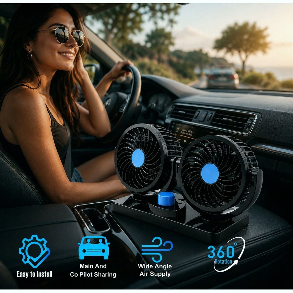 12V Car Fan 360° Dual Head 2-Speed Quiet Cooling for All Vehicles-A2730 Car Interior Fan-image-13
