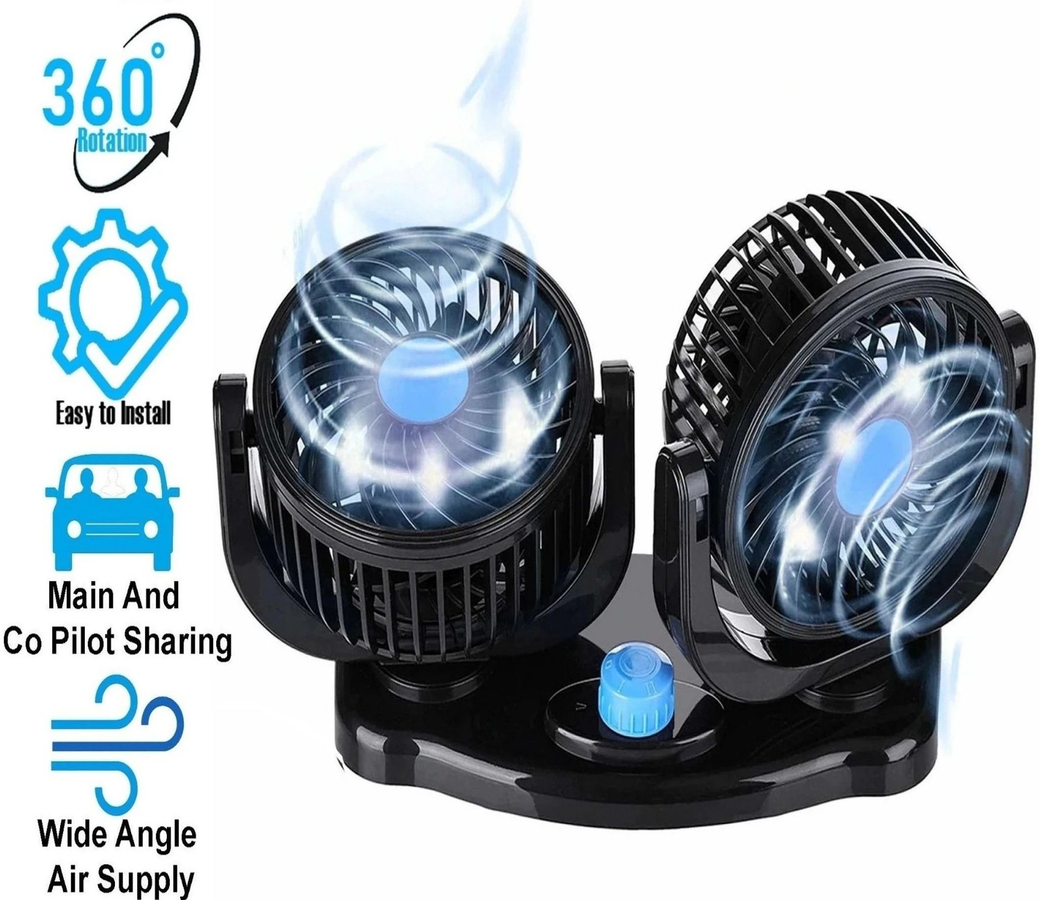 Premium Car Fan 12V 360 Head 2 Speed Quiet Strong for All Auto Vehicles-080 Car Interior Fan-image-35