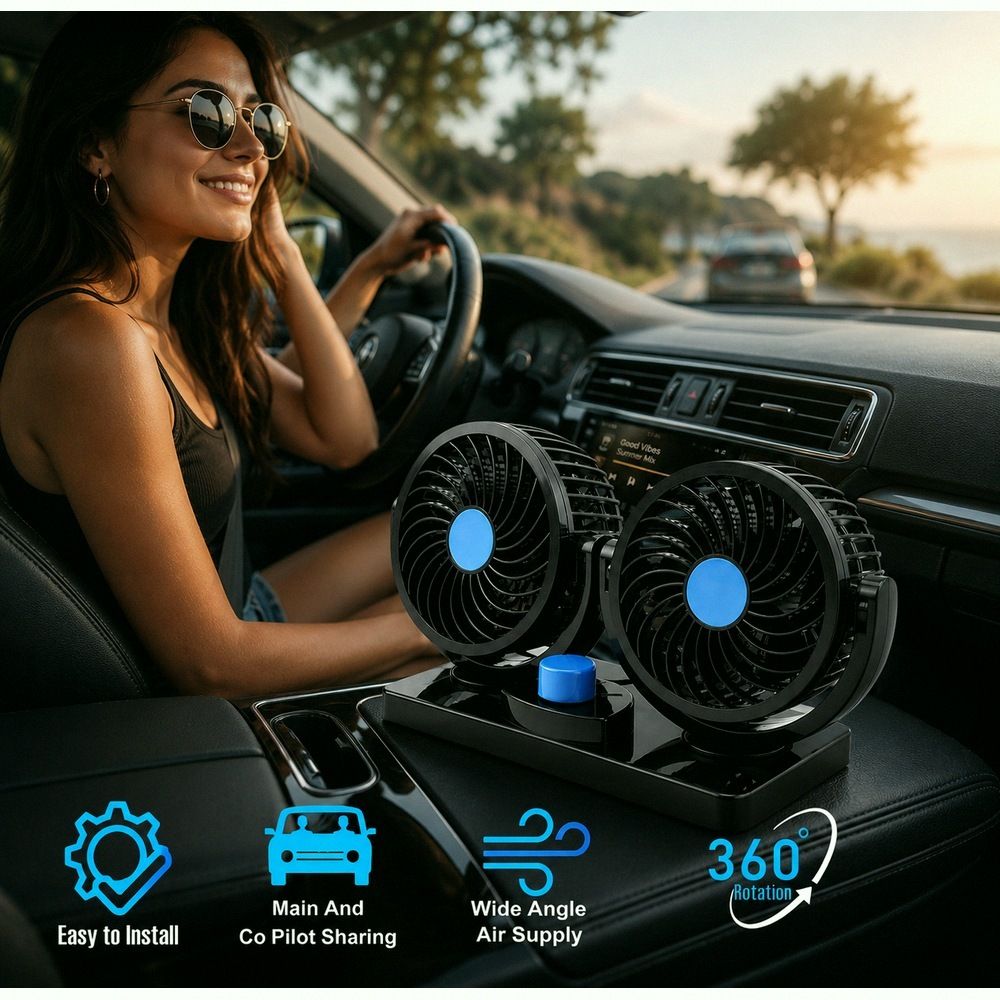 12V Car Fan 360° Dual Head 2-Speed Quiet Cooling for All Vehicles-A2768 Car Interior Fan-image-43